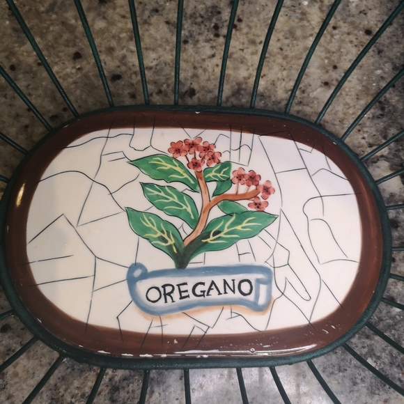 3 for$15 Green Oval 13"Metal Basket With Hand Painted Ceramic Tile Featuring - Picture 5 of 9